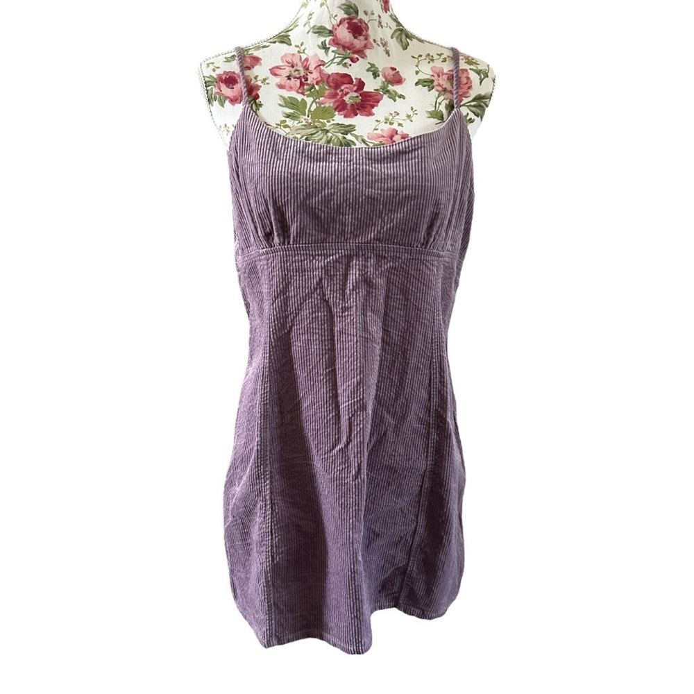 Purple corduroy dress spaghetti strap large cotton adjustable straps